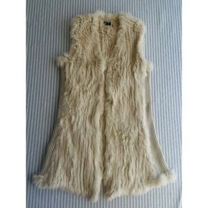 Love‎ Token Womens Cream Real Rabbit Fur Ribbed Knit Longline Open Front Vest S